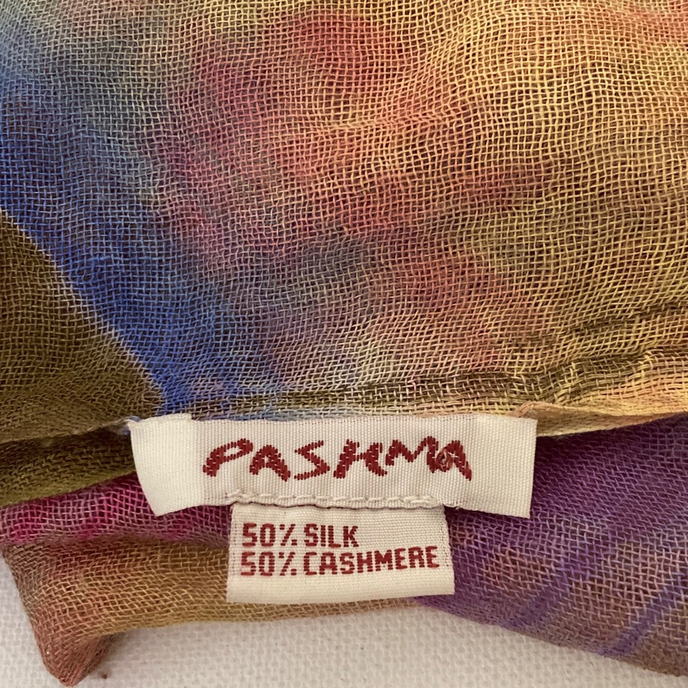 Pashmina 50% silk 50% Cashmere rainbow Tie-Dye like Scarf Hippie - Picture 5 of 6
